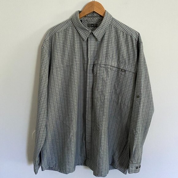 REI UPF 50+ Button Up Shirt Green Plaid Roll Tab Sleeves Outdoors Hiking XL - Picture 1 of 12